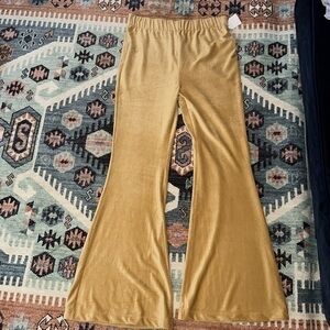 Tan Ribbed Velvet Velour Flare Soft Pants